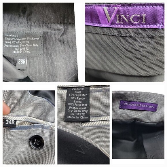 VINCI Suit Men's Size 34Rx28R Black Sharkskin Banded Collar Slim Fit Tuxedo - Picture 10 of 13